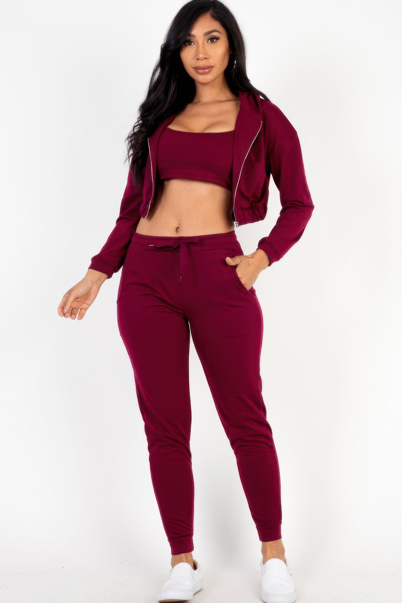 Cropped Cami, Zip Jacket & Joggers Set