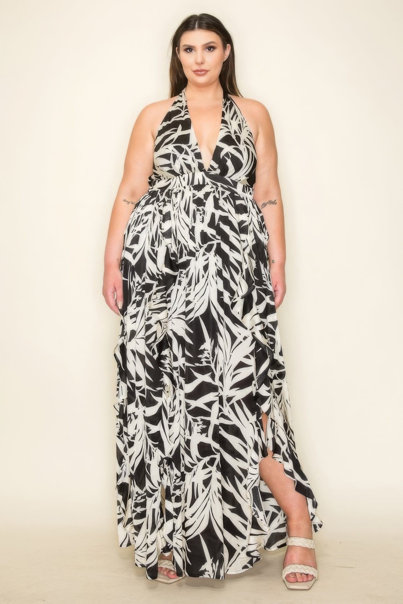 Crinkle Satin Halter Slit Maxi Dress