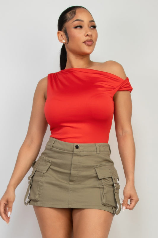 Twisted One-Shoulder Silky Top