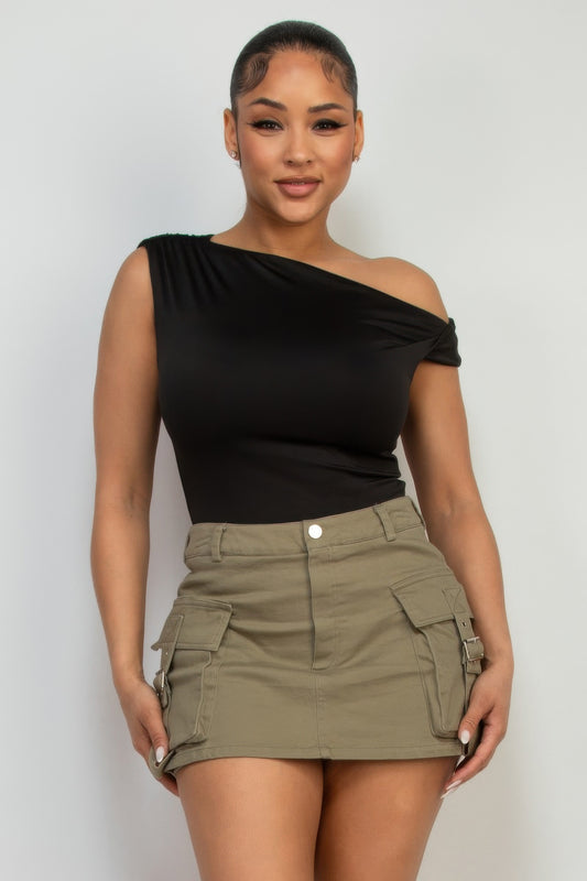 Twisted One-Shoulder Silky Top