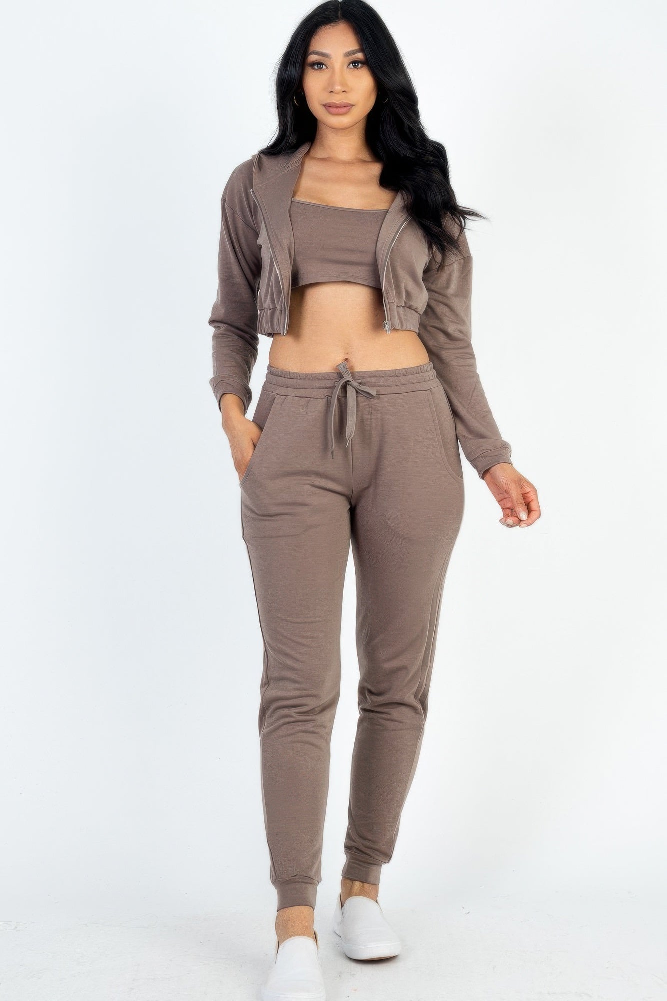 Cropped Cami, Zip Jacket & Joggers Set