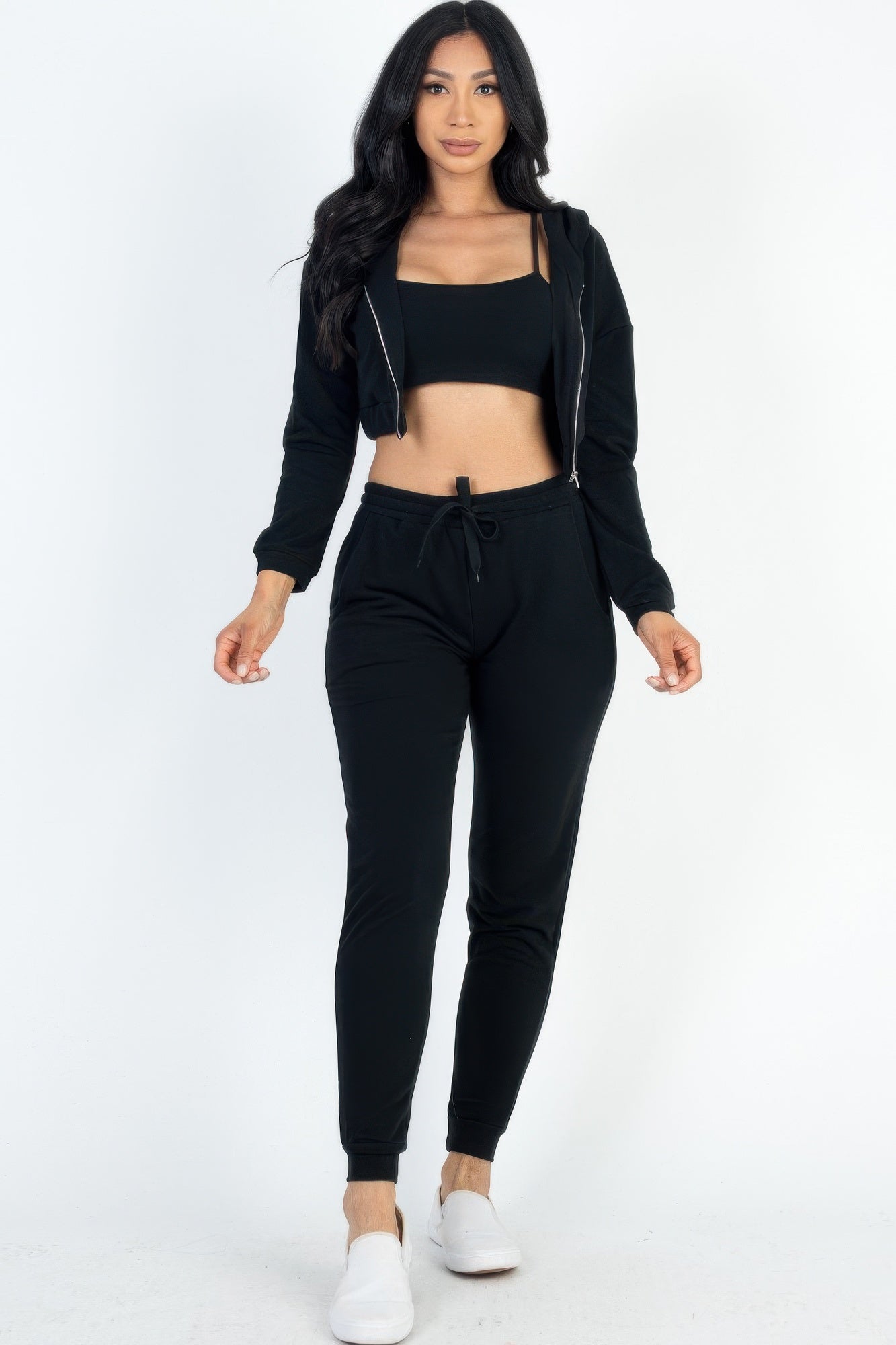 Cropped Cami, Zip Jacket & Joggers Set